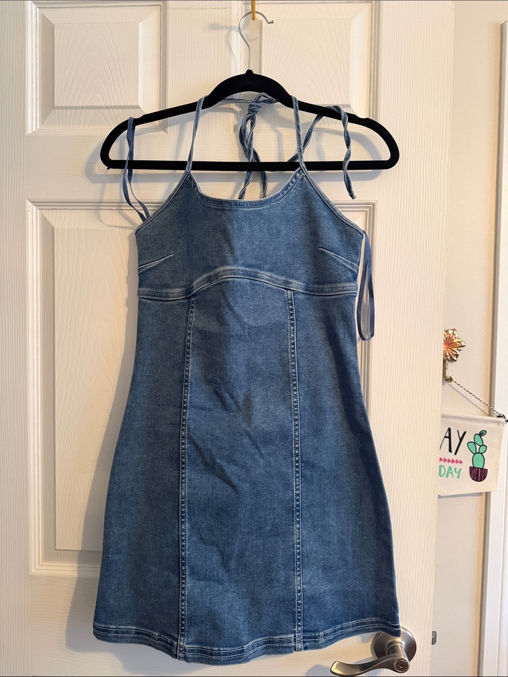 aerie Denim Tie-Strap Mini Dress - Blue
